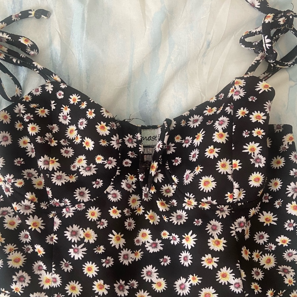 glitter floral print bustier dress